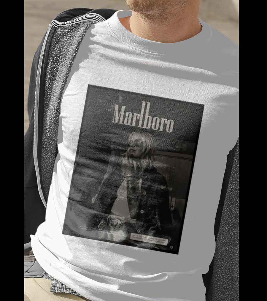 Marlboro Woman Smoking Retro Style Sunglasses Denim Jacket T-Shirt