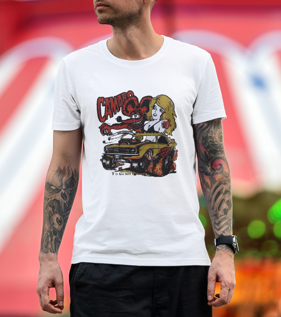 Camaro 69 Rats Have More Fun Blonde Lady Hot Rod Cartoon T-Shirt