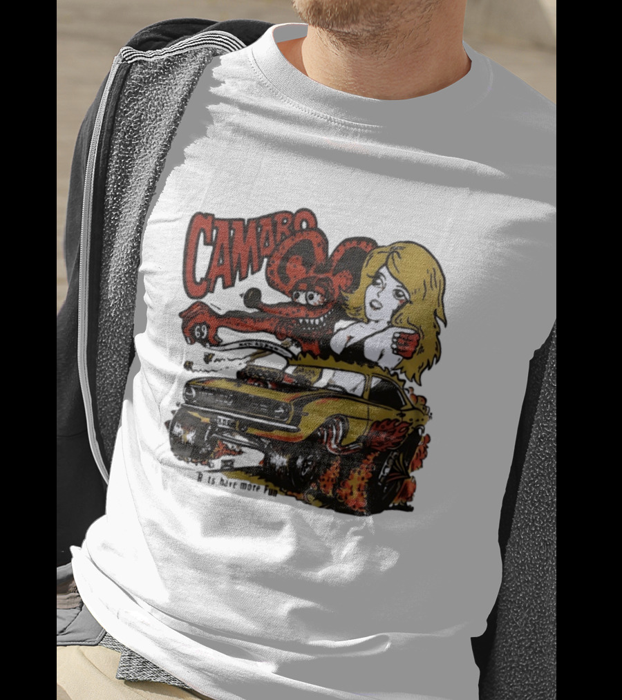 Camaro 69 Rats Have More Fun Blonde Lady Hot Rod Cartoon T-Shirt