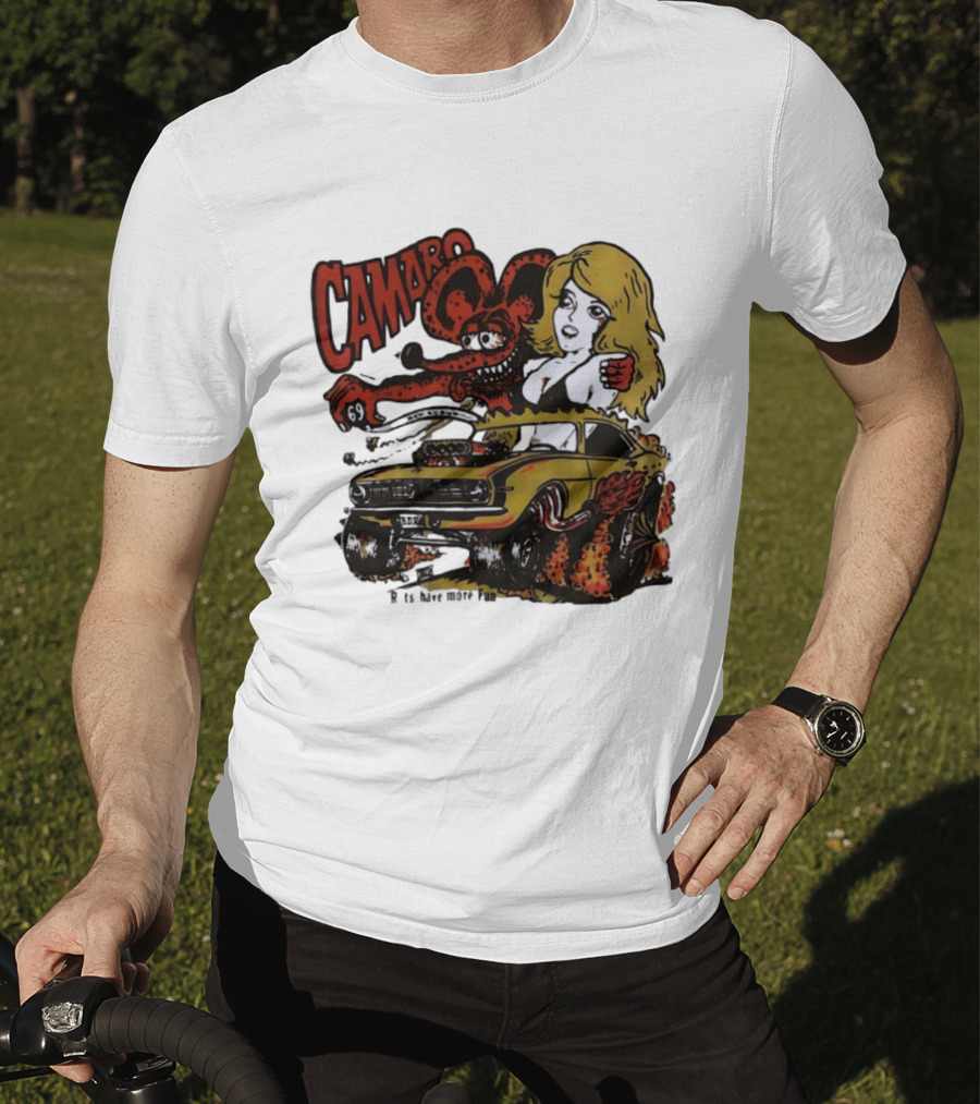 Camaro 69 Rats Have More Fun Blonde Lady Hot Rod Cartoon T-Shirt