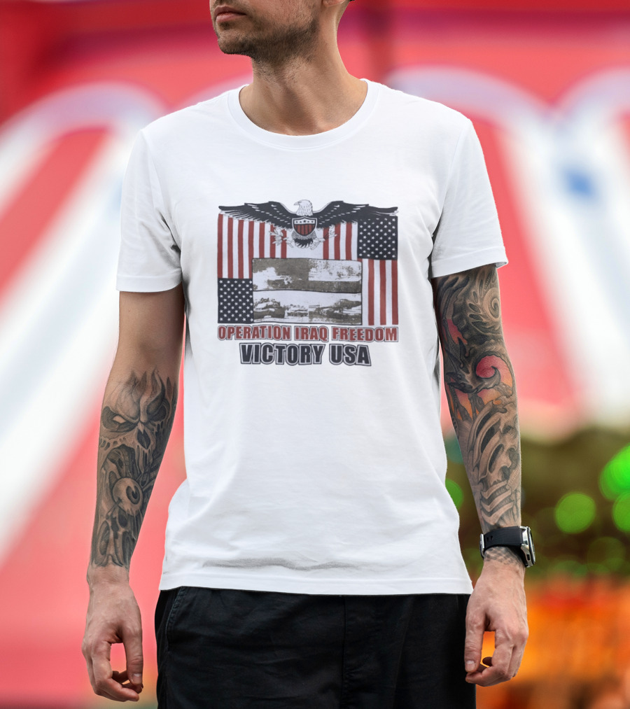Operation Iraq Freedom Victory USA American Flag Eagle T-Shirt