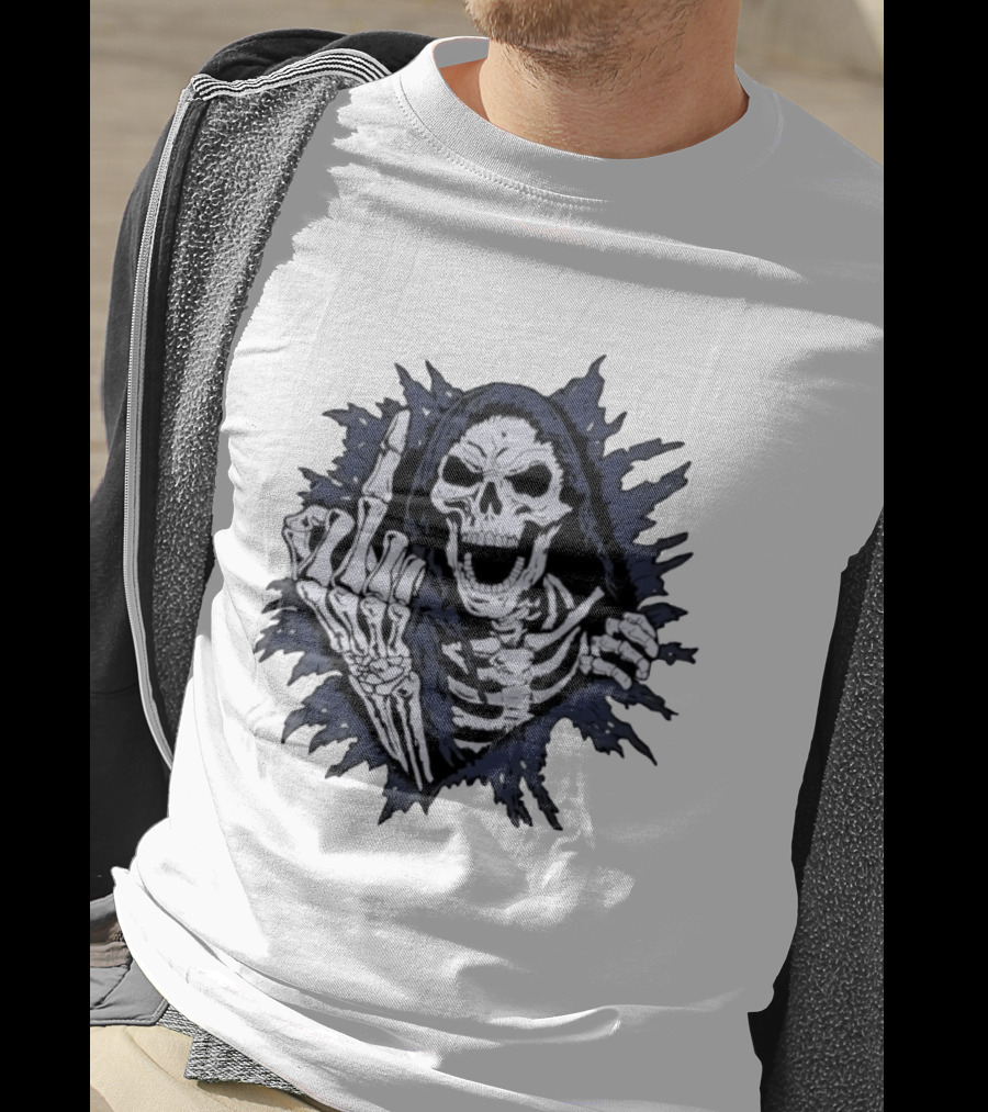 Worry Club Bone Daddy Skeleton Middle Finger Grinning Reaper T-Shirt