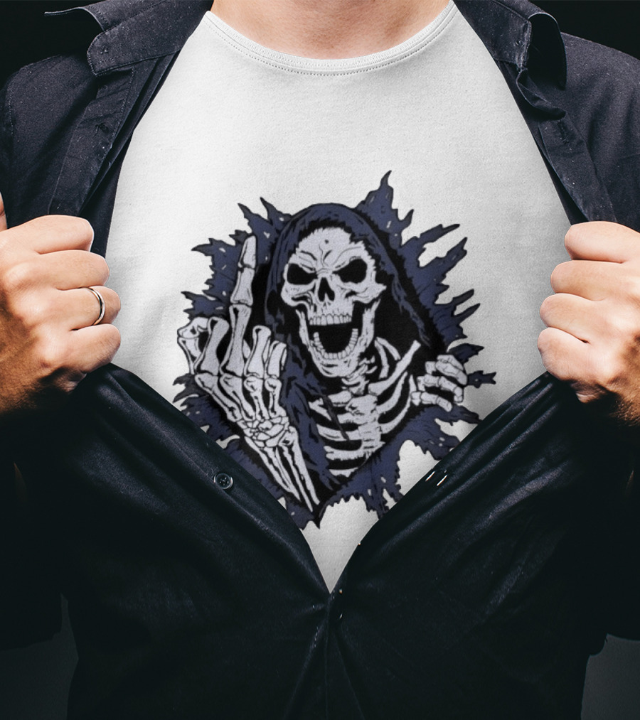 Worry Club Bone Daddy Skeleton Middle Finger Grinning Reaper T-Shirt
