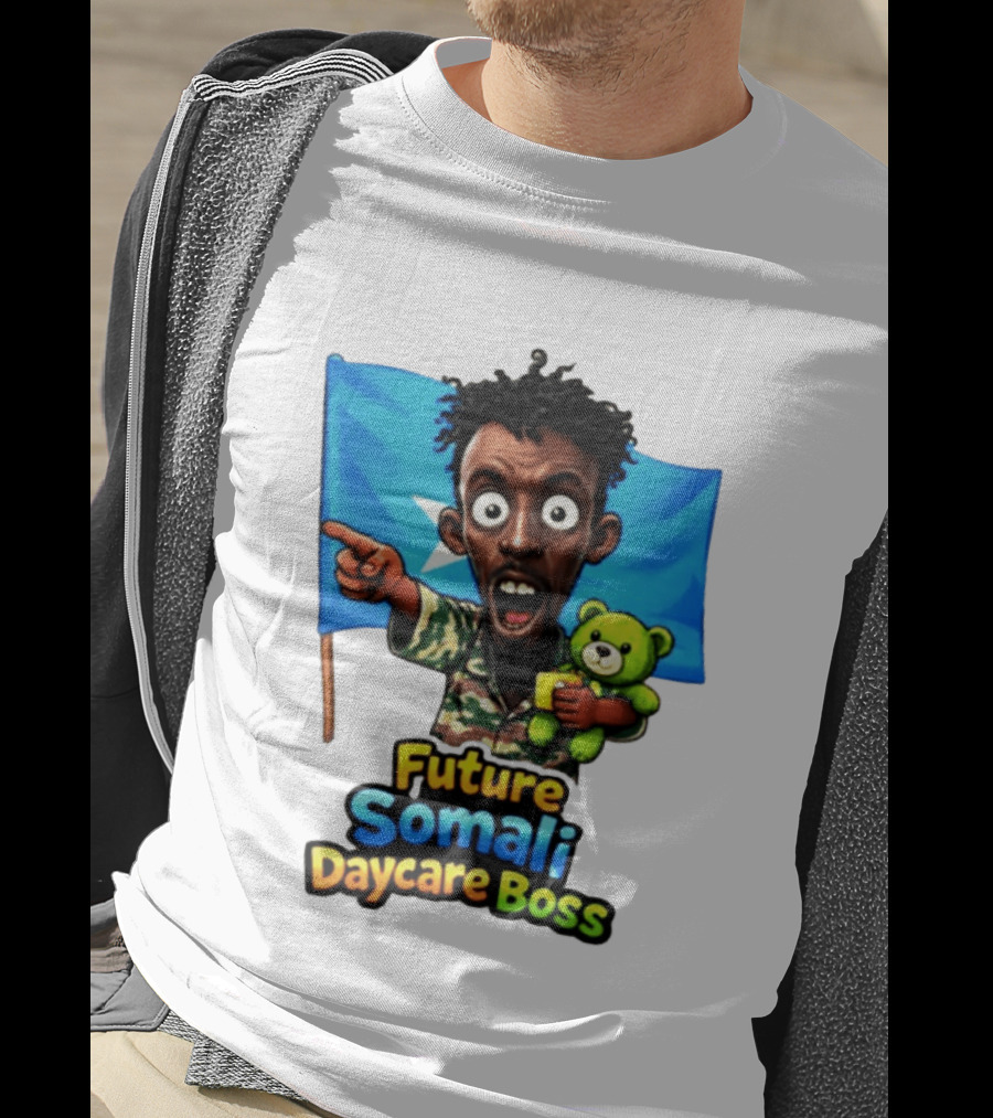 Future Somali Daycare Boss Funny Cartoon Camouflage Flag Bearer T-Shirt