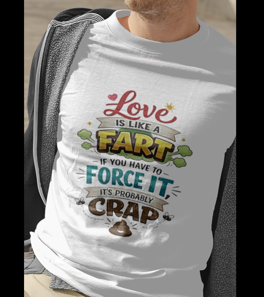 Love Is Like A Fart If You Have To Force It It's Probably Crap Funny Poop Emoji T-Shirt