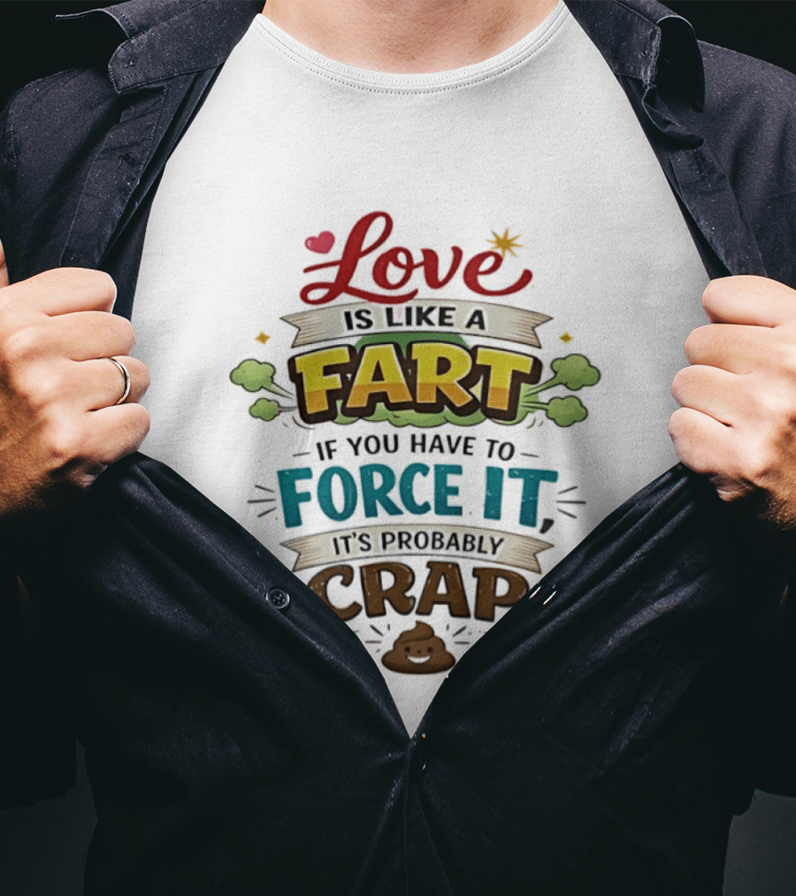 Love Is Like A Fart If You Have To Force It It's Probably Crap Funny Poop Emoji T-Shirt