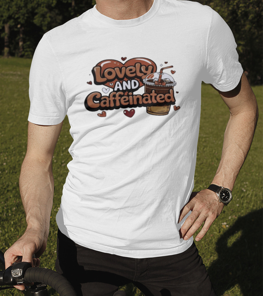 Lovely And Caffeinated Heart And Coffee Aesthetic T-Shirt