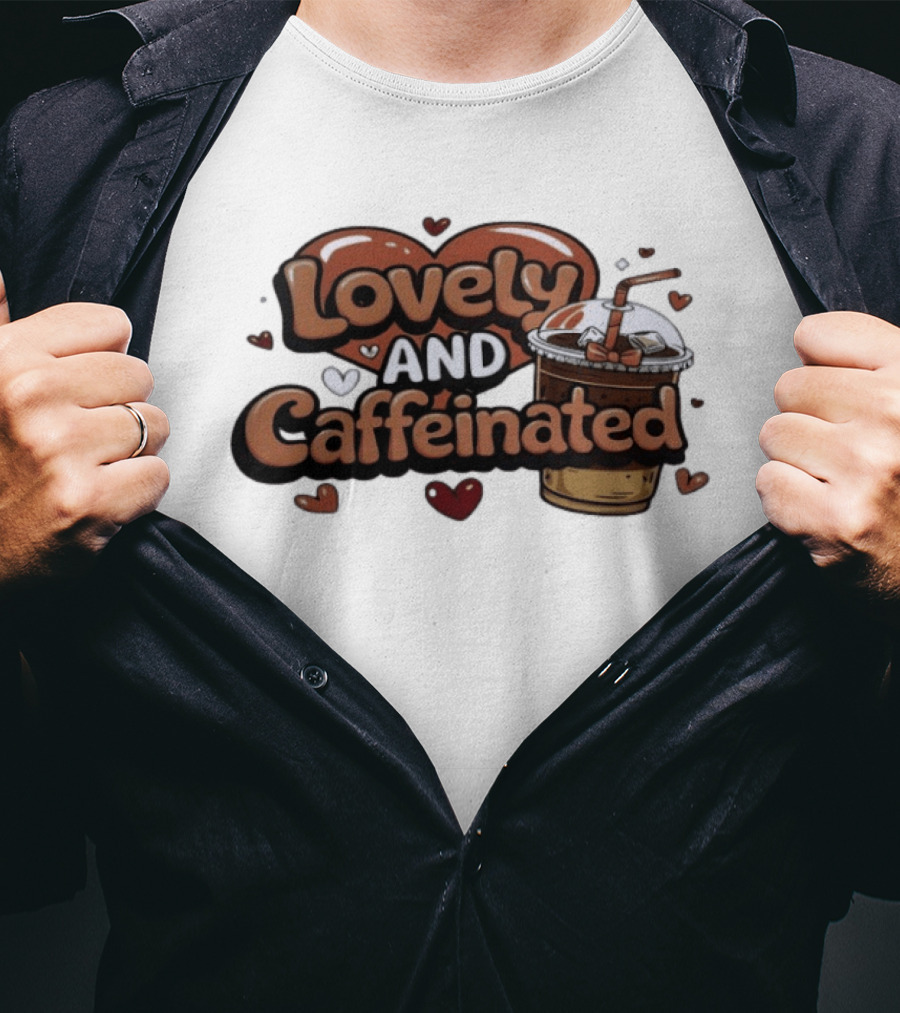 Lovely And Caffeinated Heart And Coffee Aesthetic T-Shirt