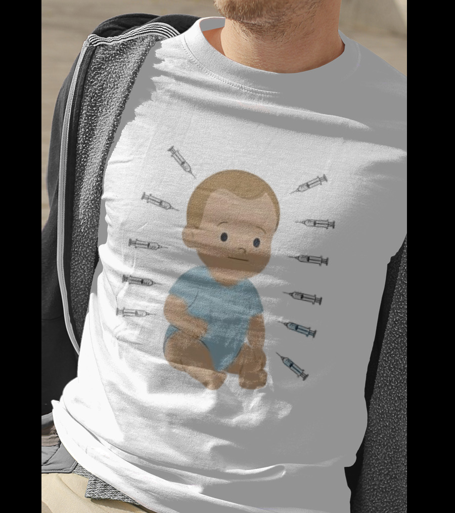 Trump Administration Cuts Childhood Vaccine Cartoon Baby Surrounded By Syringes T-Shirt