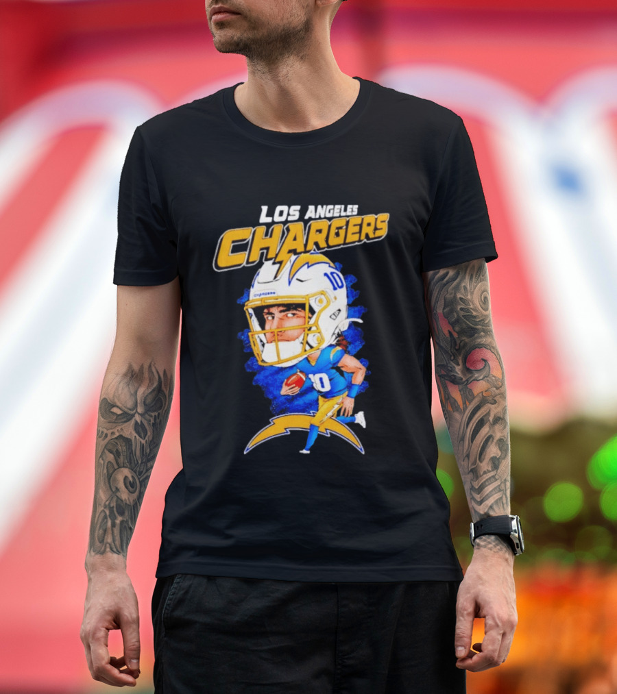 Los Angeles Chargers Justin Herbert Caricature Football Star 10 T-Shirt