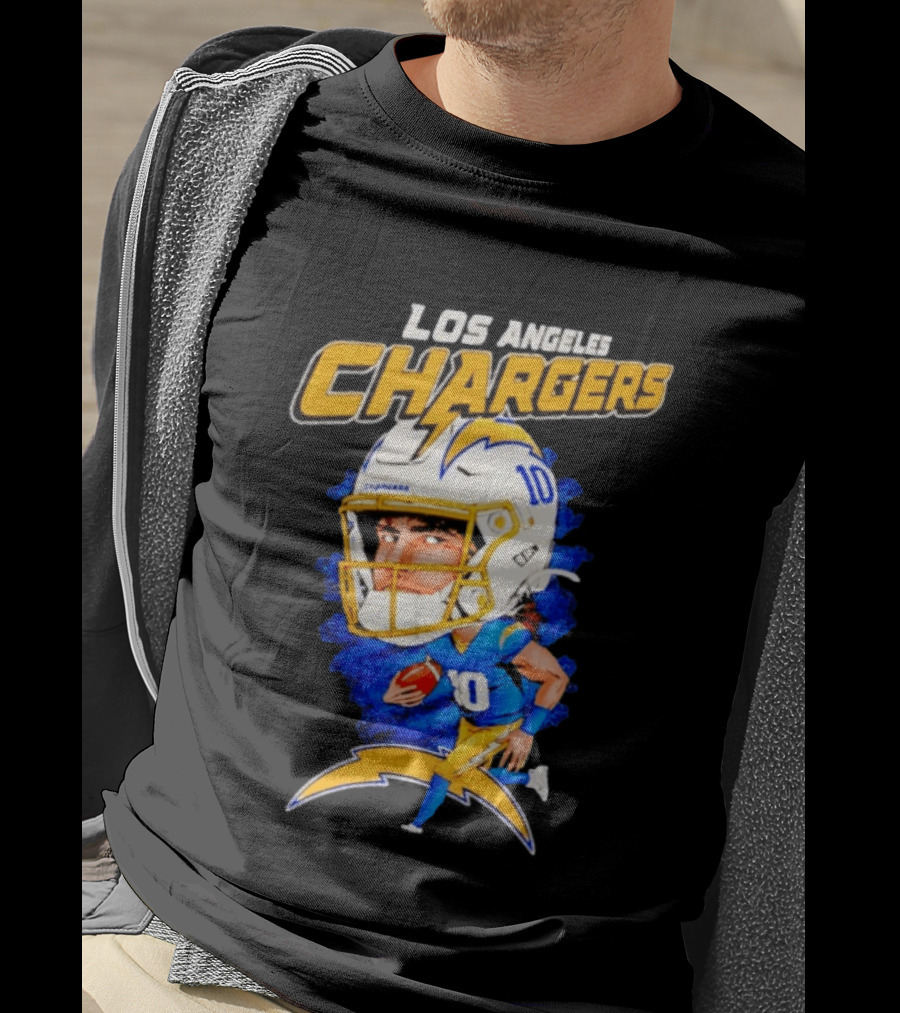Los Angeles Chargers Justin Herbert Caricature Football Star 10 T-Shirt