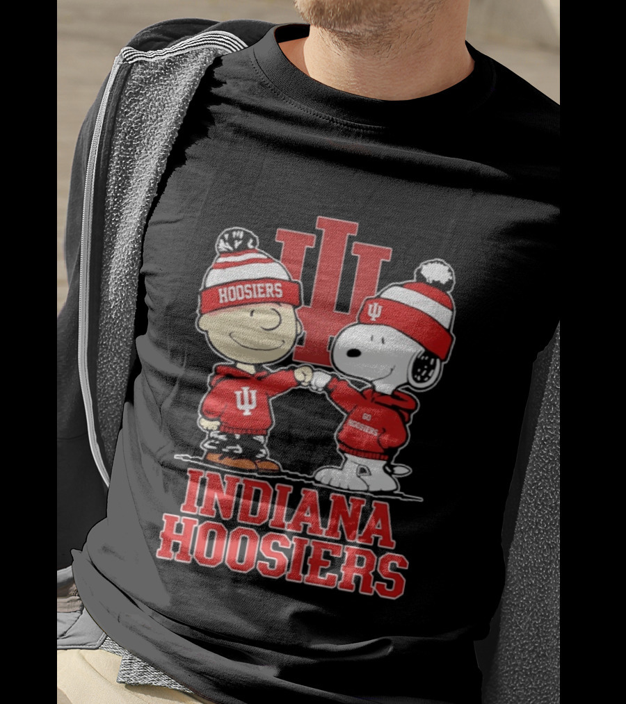 Indiana Hoosiers Snoopy Woodstock Fist Bump Football Outfit T-Shirt