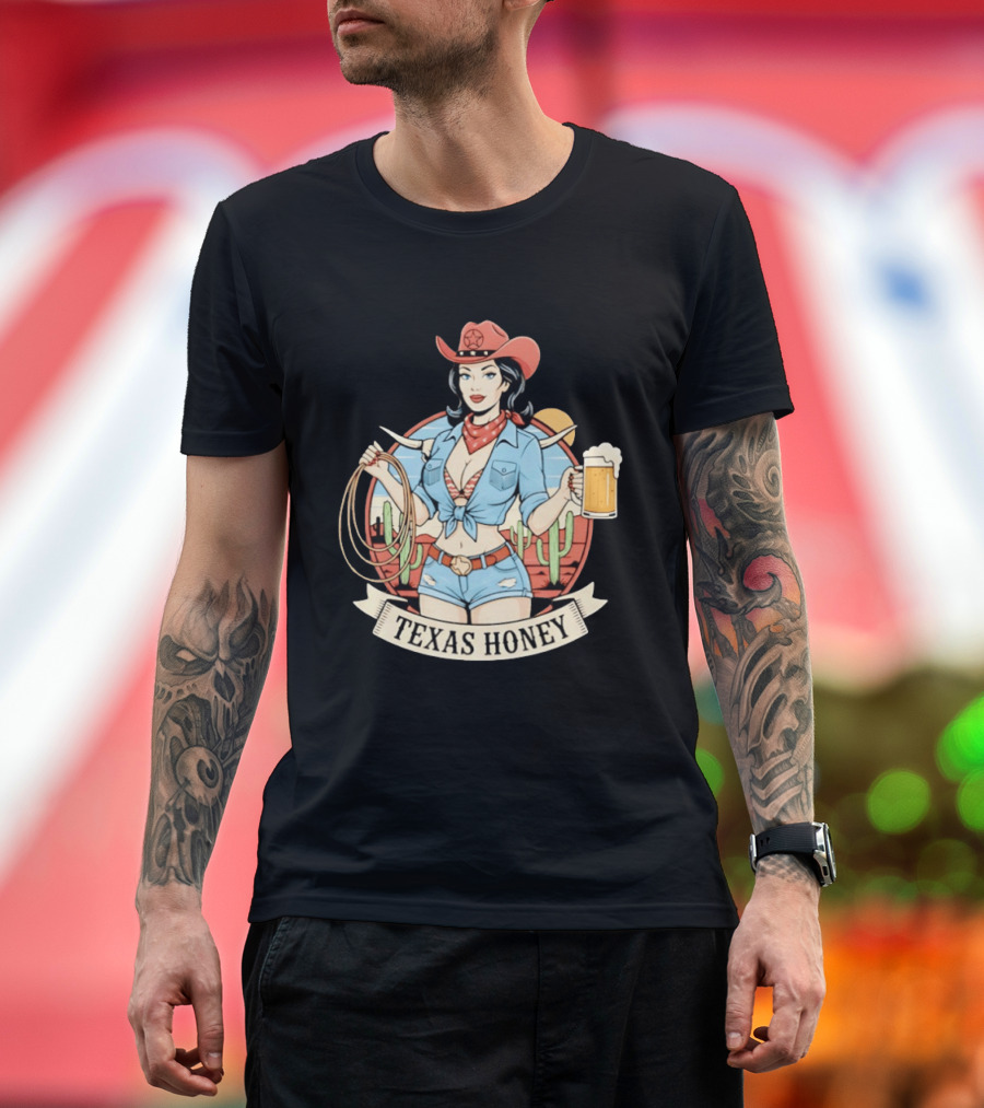 Texas Honey Cowgirl Western Style Beer Cactus Rodeo Red Bandana T-Shirt