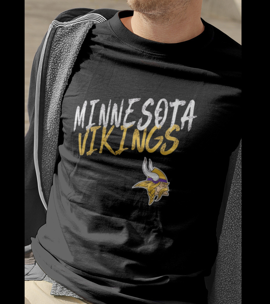 Minnesota Vikings NFL Team Spirit Bold Text And Iconic Horned Helmet T-Shirt