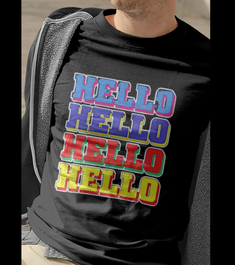 Hello Hello Hello Hello Blue Red Yellow Repeat Bold Pop T-Shirt