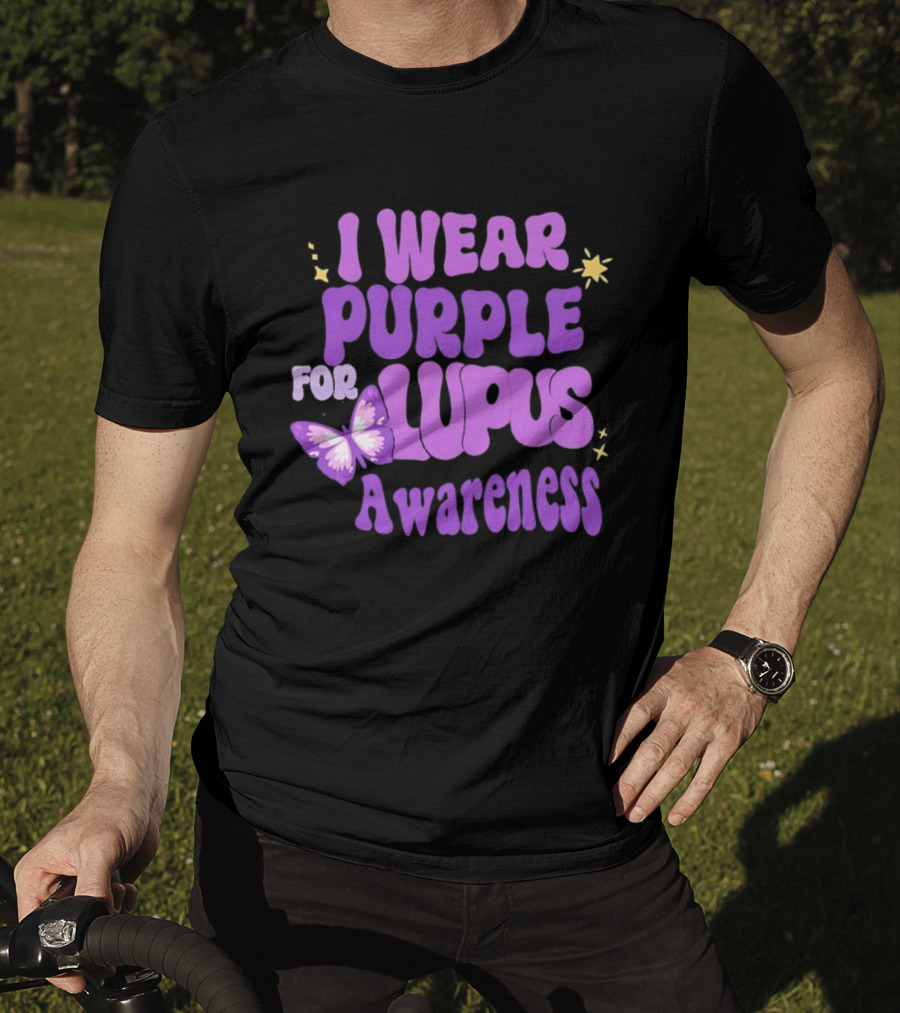 I Wear Purple For Lupus Awareness Butterfly Stars T-Shirt