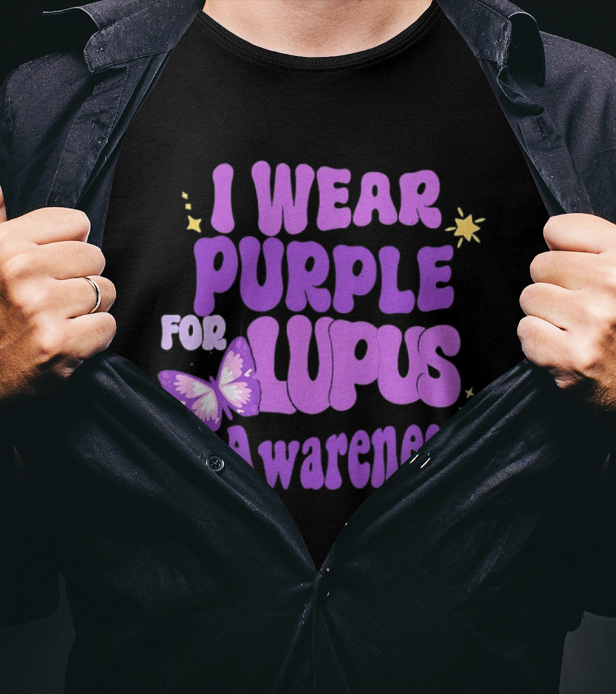 I Wear Purple For Lupus Awareness Butterfly Stars T-Shirt