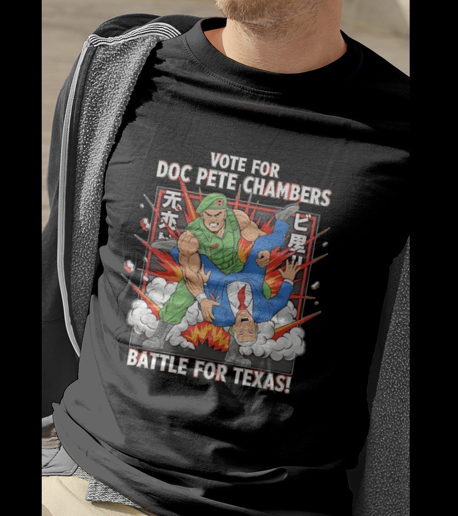 Vote For Doc Pete Chambers Battle For Texas Comic Style Explosion T-Shirt