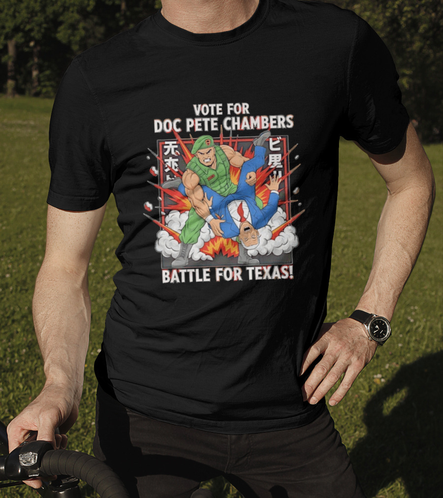 Vote For Doc Pete Chambers Battle For Texas Comic Style Explosion T-Shirt