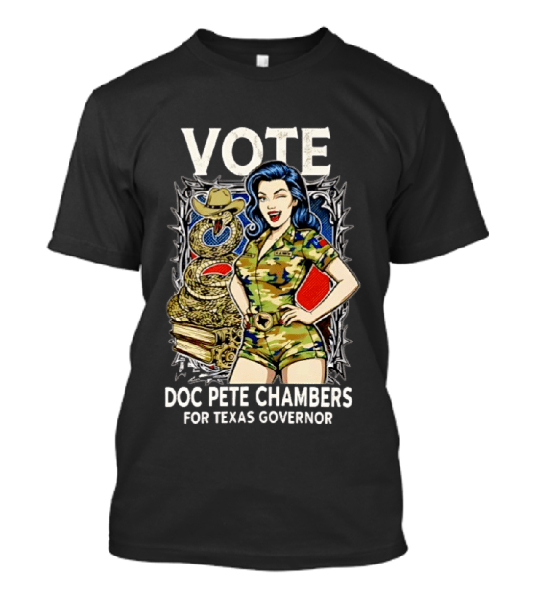 Vote Doc Pete Chambers For Texas Governor Camo Cowgirl Snake T-Shirt