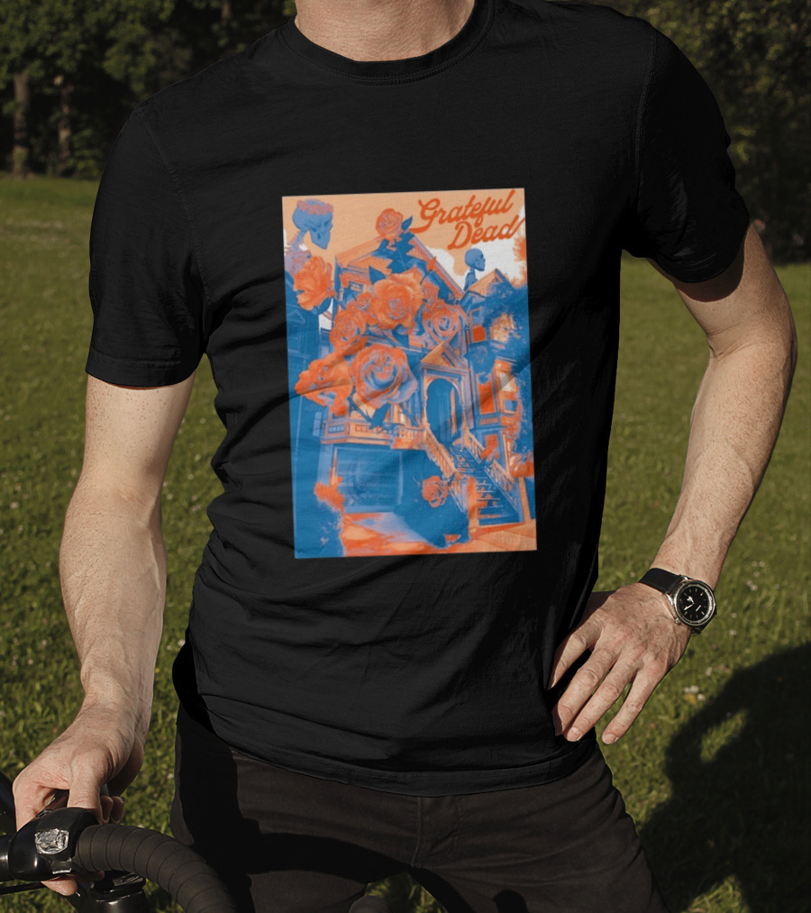Grateful Dead Vintage House And Roses Psychedelic Art By Paul Kreizenbeck T-Shirt