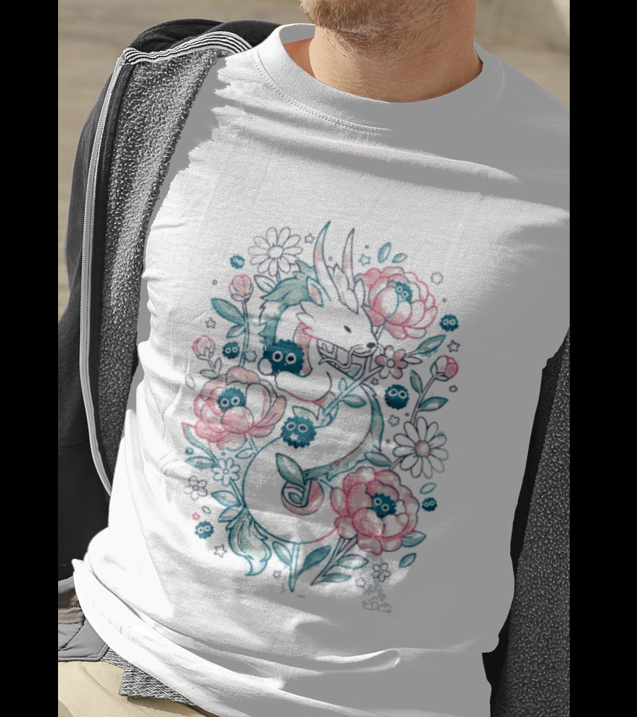 Blossom Spirit Floral Dragon With Spirited Forest Creatures T-Shirt