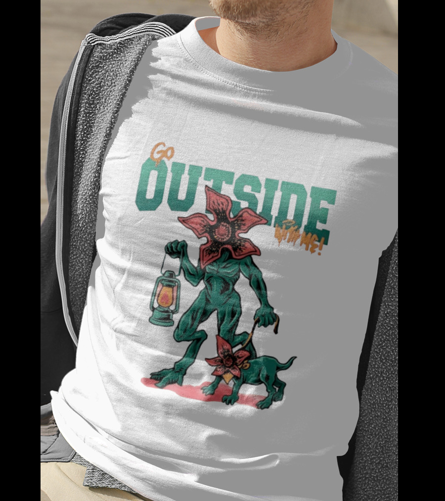 Go Outside Demogorgon With Me Lantern And Dog T-Shirt