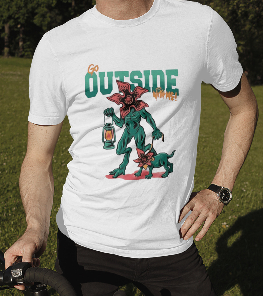 Go Outside Demogorgon With Me Lantern And Dog T-Shirt