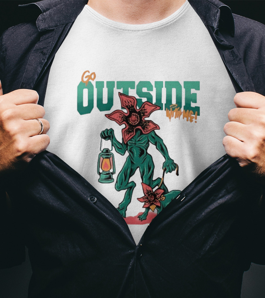 Go Outside Demogorgon With Me Lantern And Dog T-Shirt