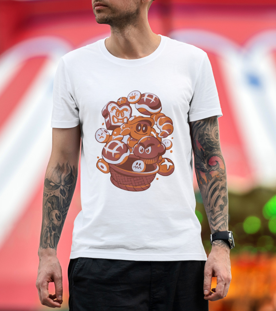 Enemies And Breads Angry Toast And Muffin Characters Basket T-Shirt