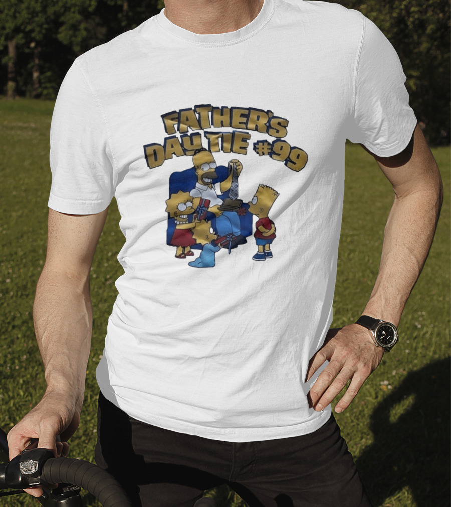 Father's Day Tie 99 Cartoon Celebration With Iconic Family Gathering T-Shirt