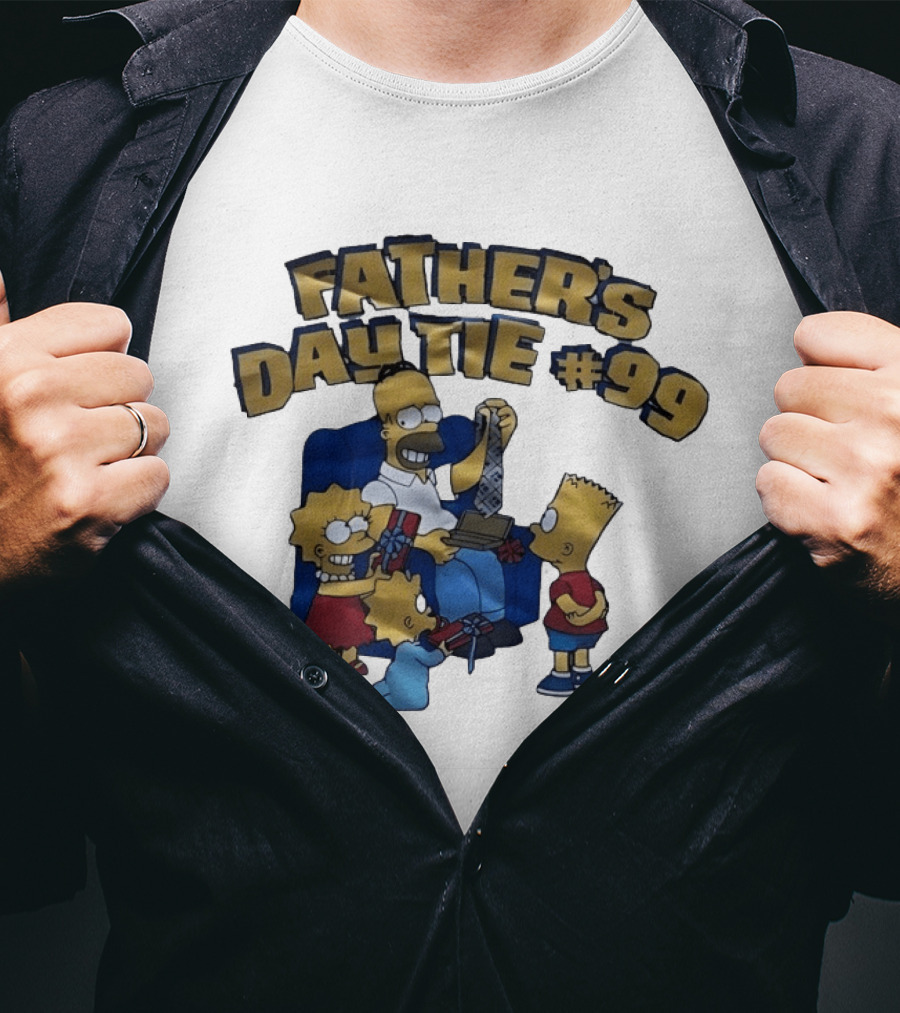 Father's Day Tie 99 Cartoon Celebration With Iconic Family Gathering T-Shirt