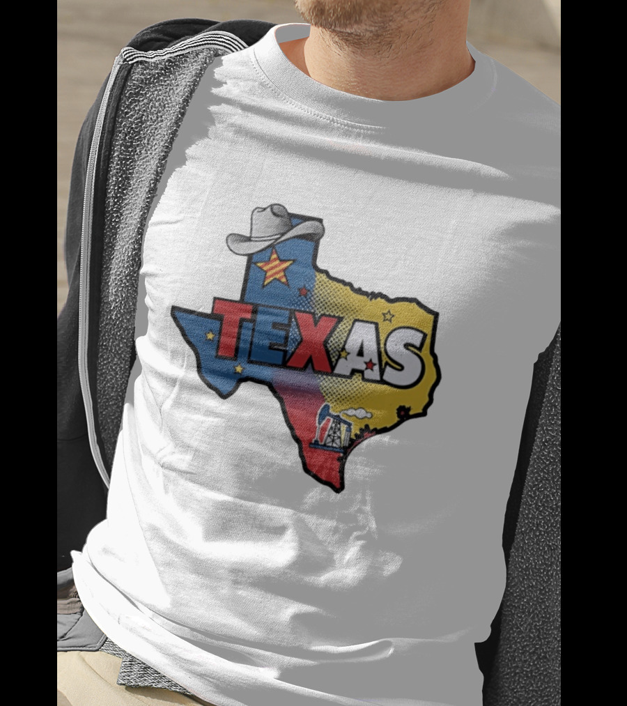 Texas Map Cowboy Hat Star Oil Rig T-Shirt