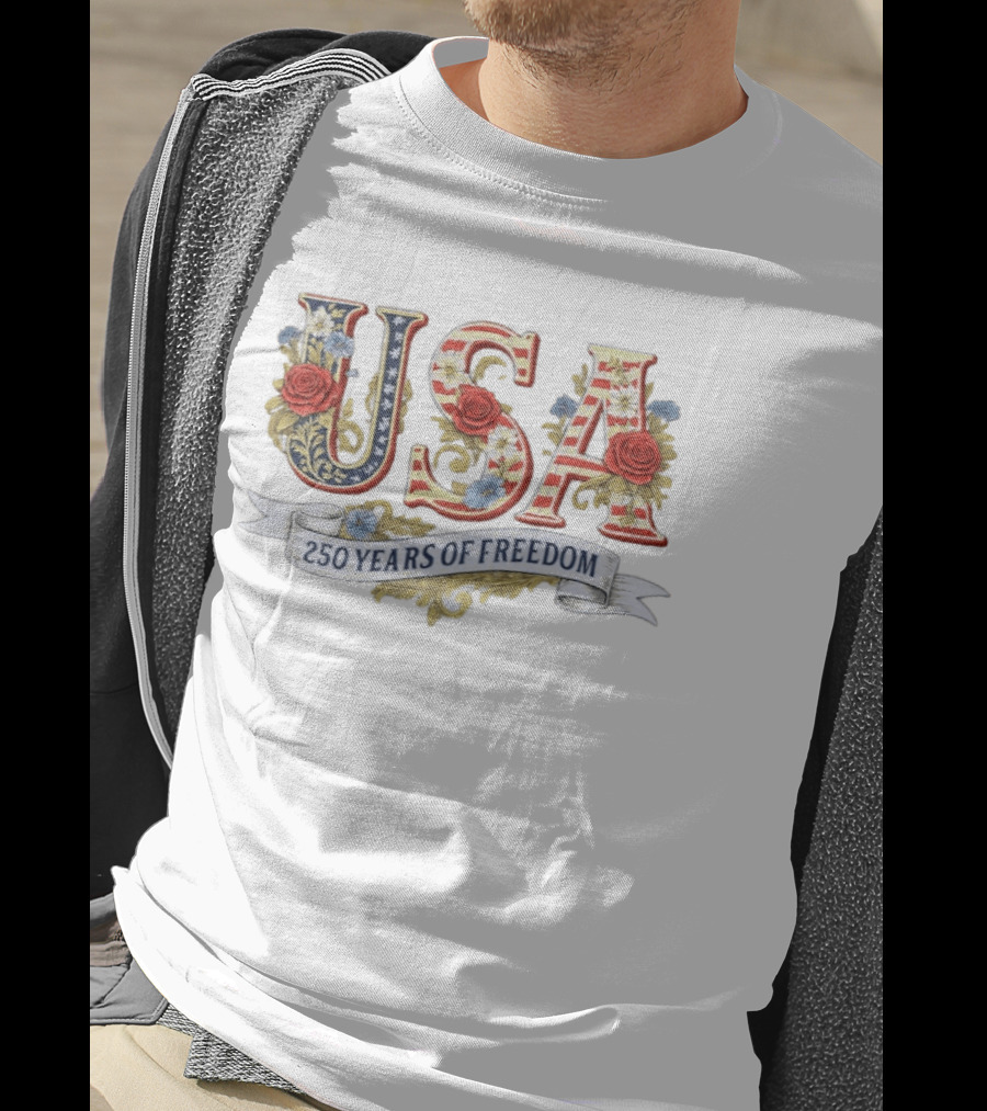 USA Patriotic 250 Years Of Freedom Floral 4th Of July Independence Day T-Shirt