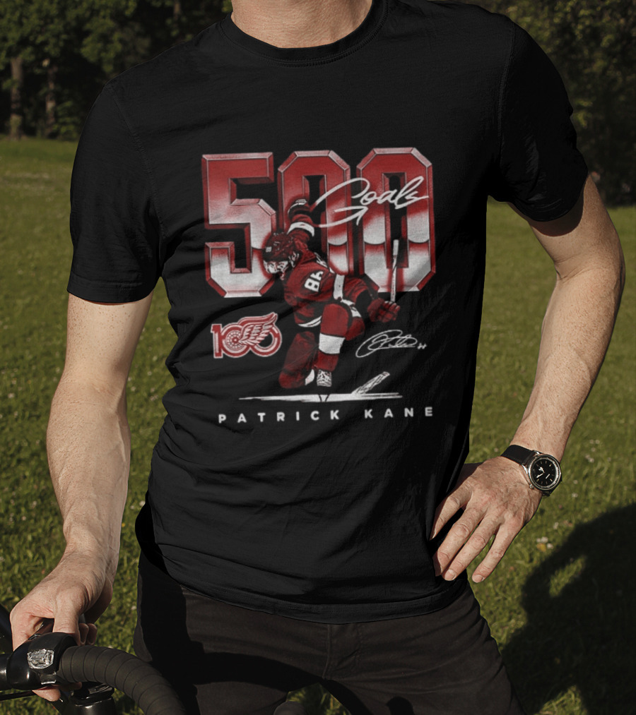 Detroit Red Wings Patrick Kane 500 Goals Signature 100th Anniversary Edition T-Shirt