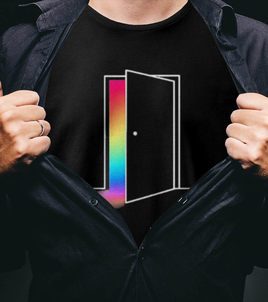 Minimalist Open Door With Rainbow Light Emission T-Shirt