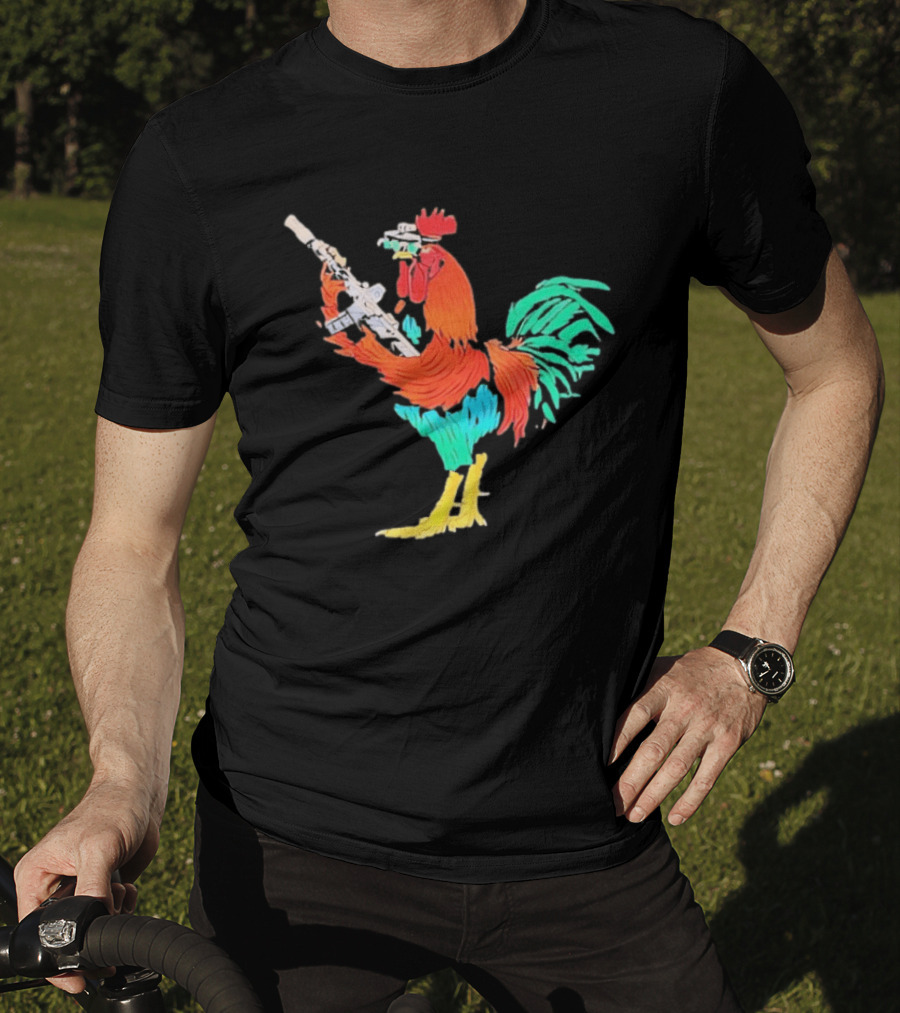 Tactical Rooster Holding Weapon T-Shirt