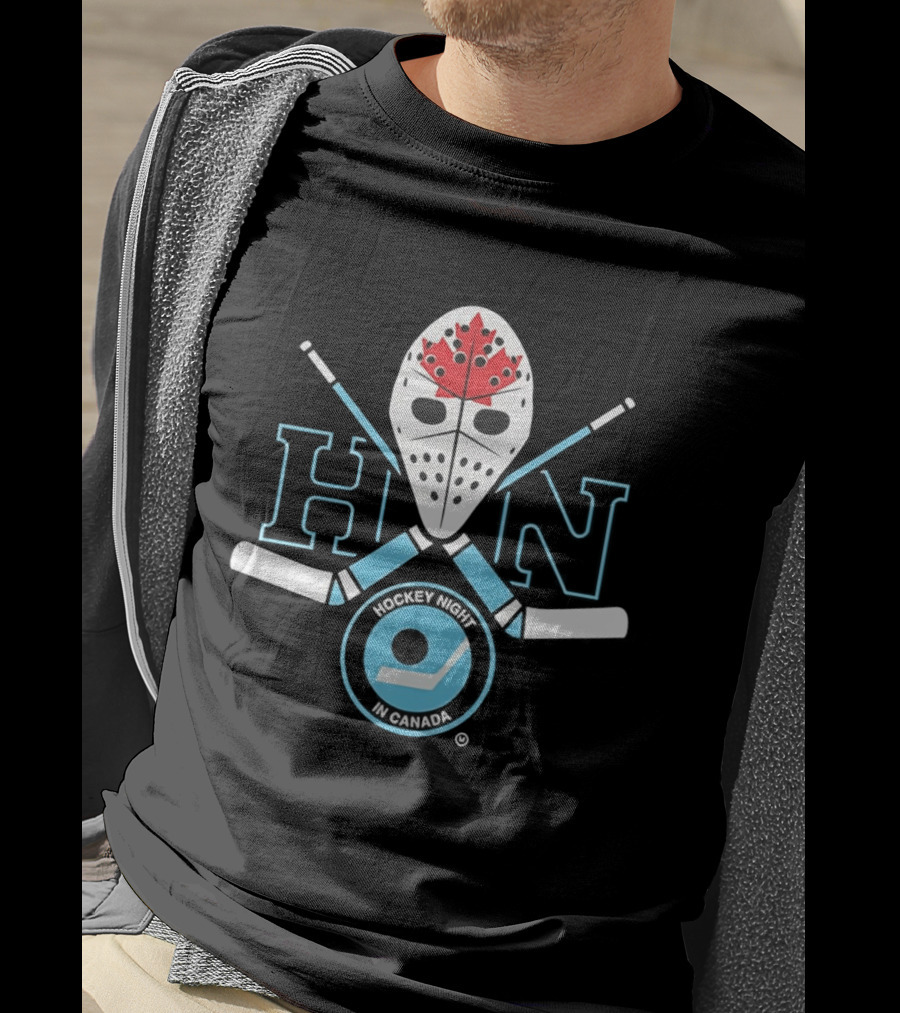 HN Hockey Night Canada Mask Crossed Sticks Maple Leaf Puck T-Shirt