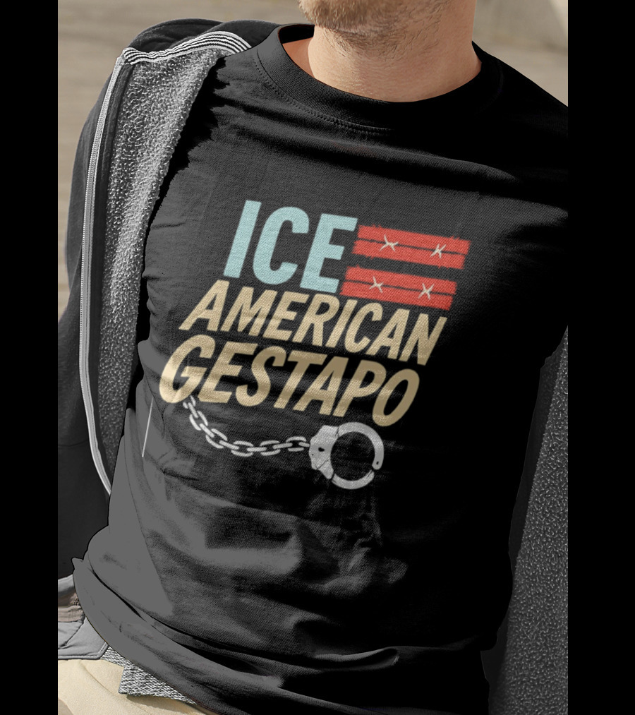 ICE American Gestapo Handcuff Symbol Bold T-Shirt
