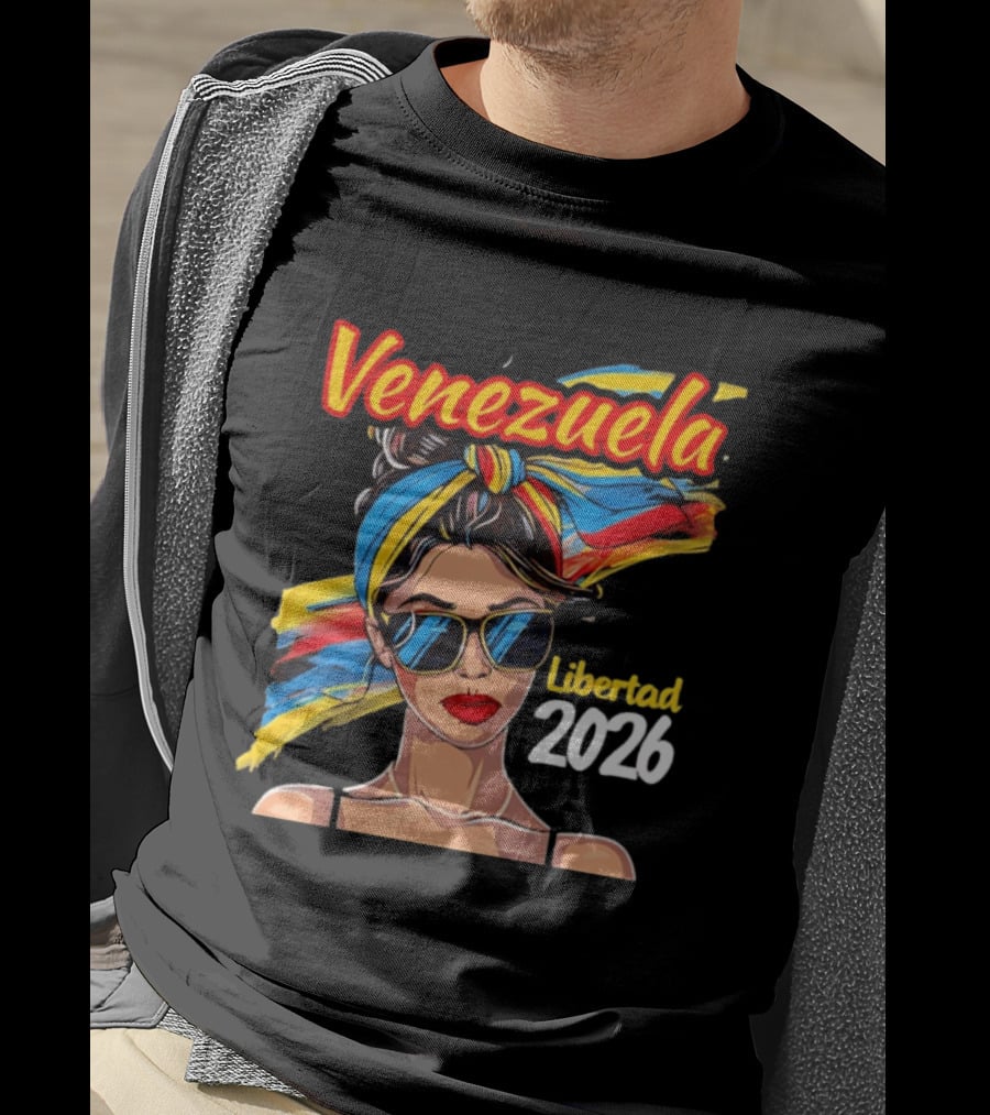 Venezuela Libertad 2026 Woman With Venezuelan Flag Colors And Sunglasses T-Shirt