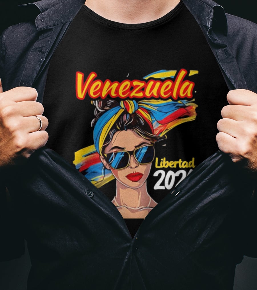 Venezuela Libertad 2026 Woman With Venezuelan Flag Colors And Sunglasses T-Shirt