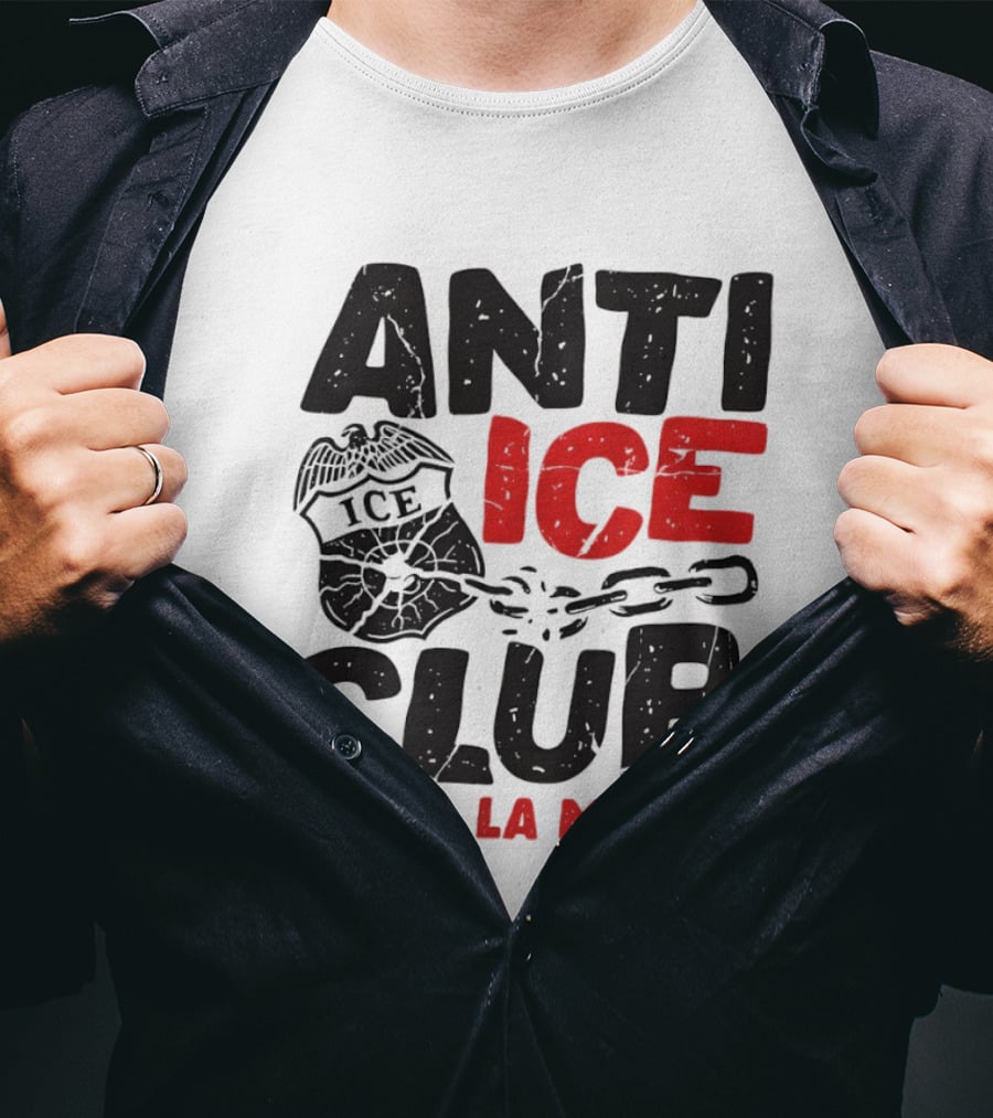 Anti ICE Club Chinga La Migra Badge And Chain T-Shirt