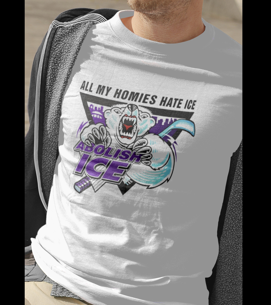 Abolish Ice All My Homies Hate Ice Polar Bear Hockey Rink Indianapolis Skyline T-Shirt