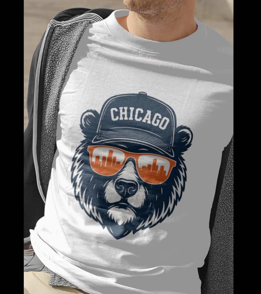 Chicago Bears Skyline 2026 Football City Bear With Hat And Sunglasses T-Shirt