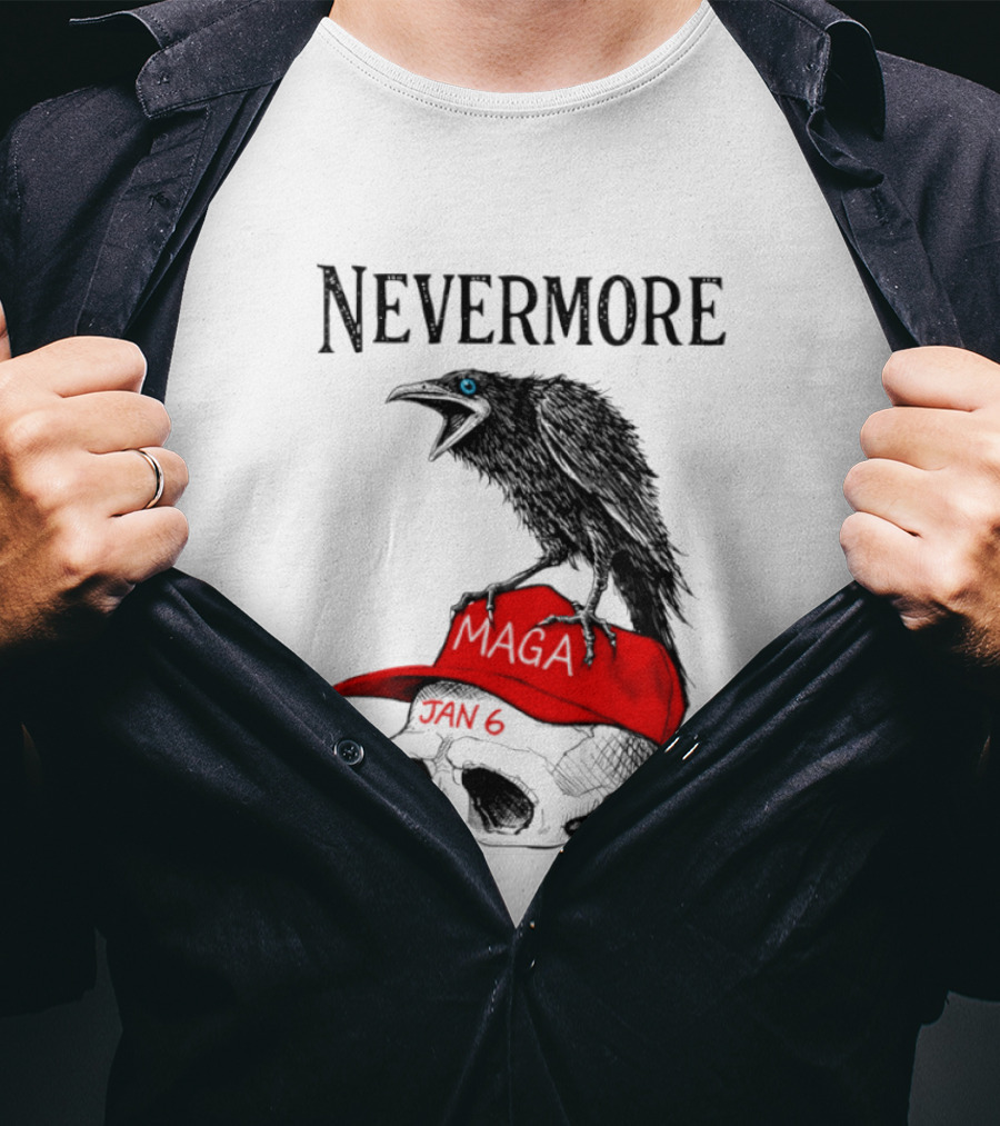 Nevermore Crow Maga January 6 Red Hat Skull T-Shirt