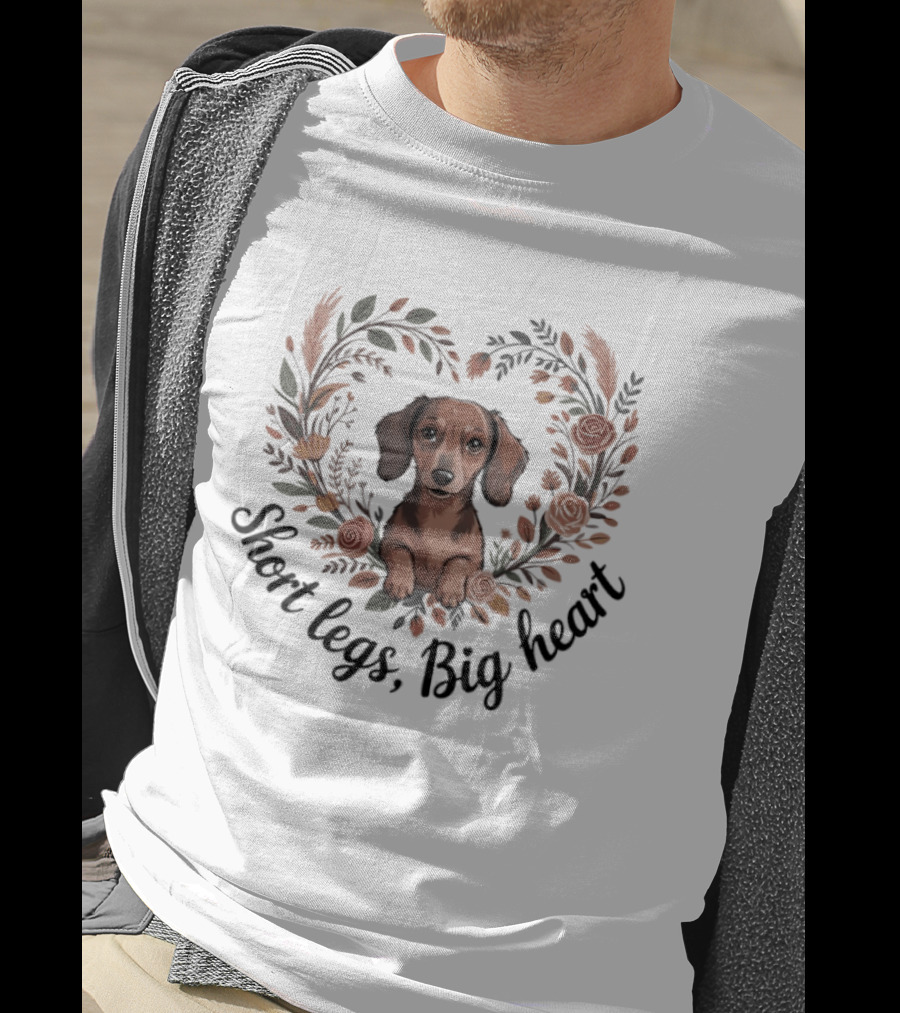 Cute Dachshund Short Legs Big Heart Floral T-Shirt