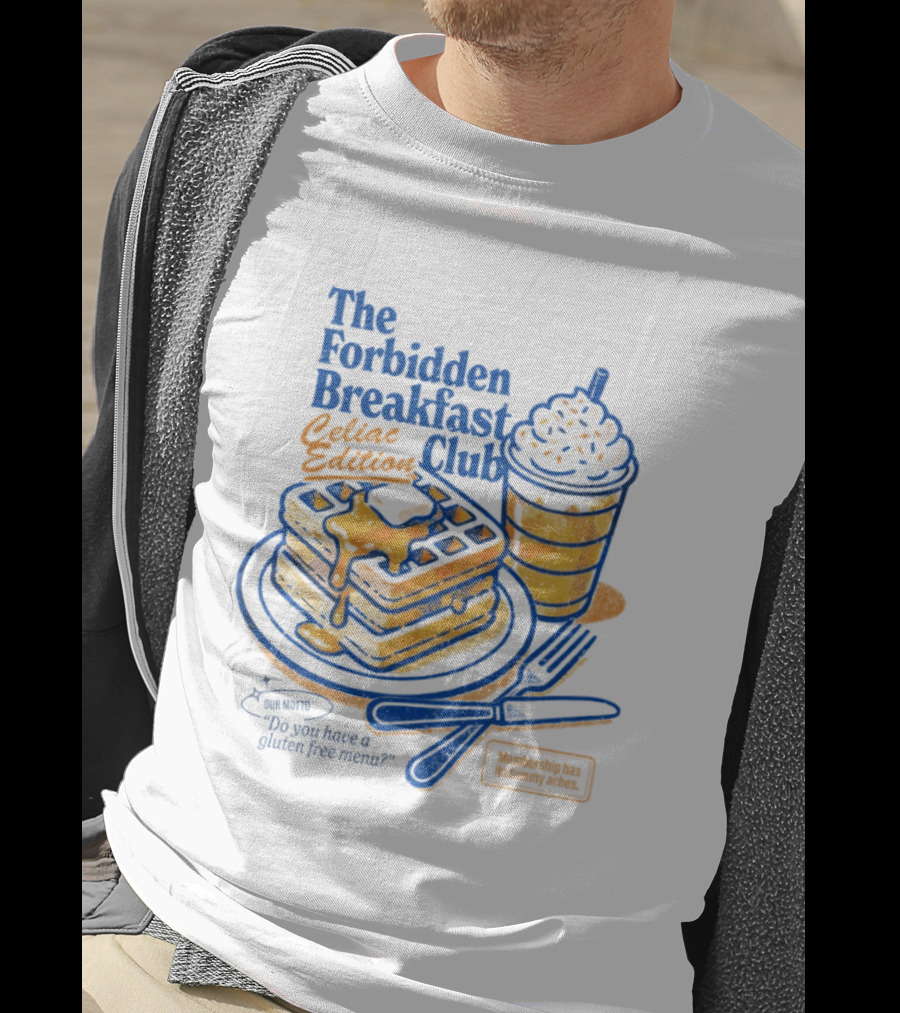 The Forbidden Breakfast Club Celiat Edition Gluten Free Menu Retro Pancakes And Drink T-Shirt