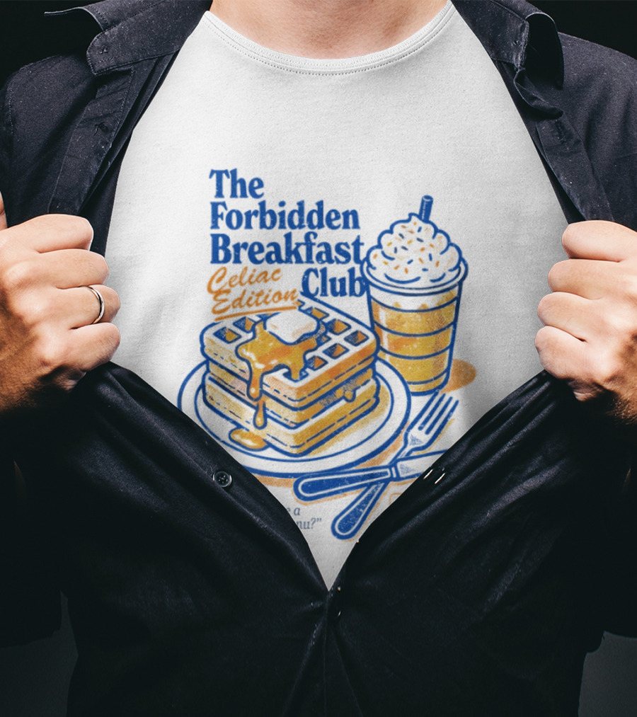 The Forbidden Breakfast Club Celiat Edition Gluten Free Menu Retro Pancakes And Drink T-Shirt