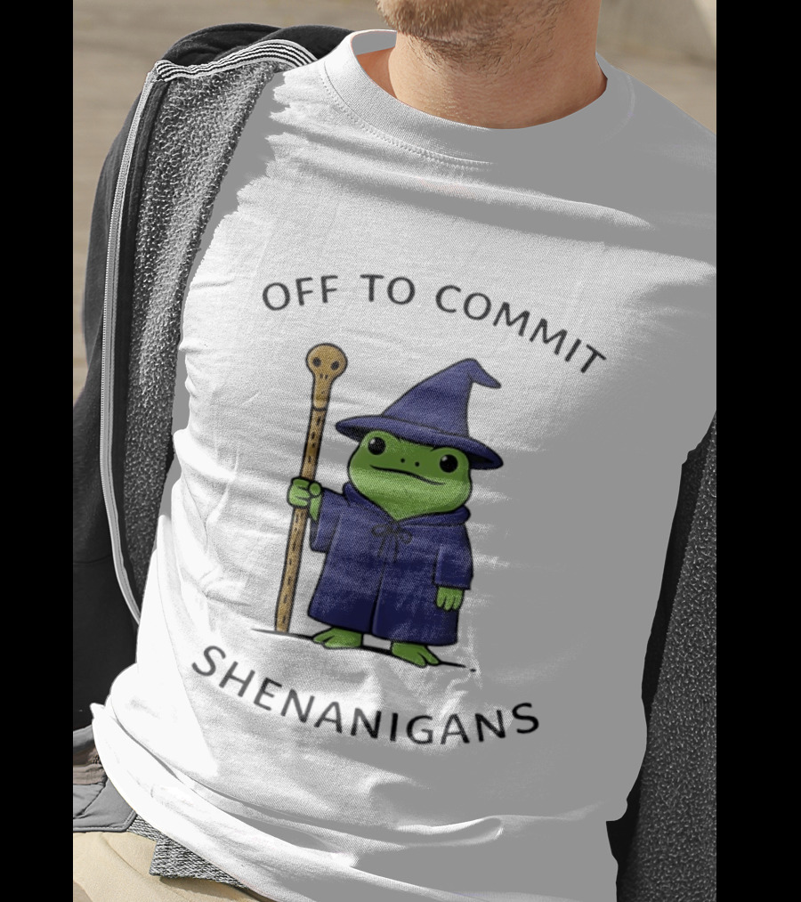 Off To Commit Shenanigans Frog Wizard With Staff T-Shirt