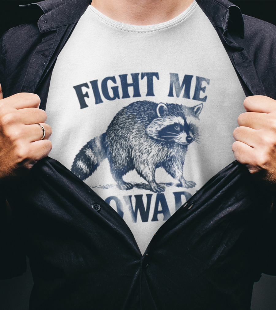 Funny Raccoon Fight Me Coward Vintage Style Humor T-Shirt